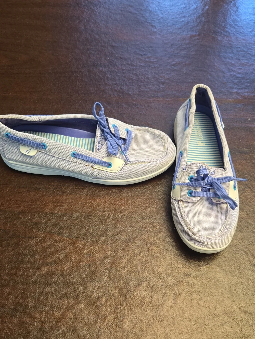 Sperry Lilac Canvas Boat Shoes with Purple Accents